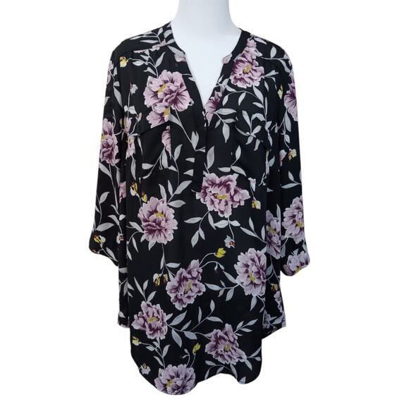 TORRID 0 HARPER BLOUSE‎ Top LG 12 Floral Romantic Artsy Office Career V-Neck - Picture 1 of 10
